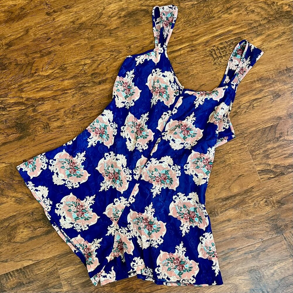 Jo Intimates Vintage Dark Blue Floral Romper Slip Night Dress
